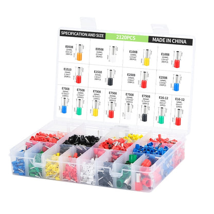 2120pcs /Set 0.5-16MM European Style Tube Type Wiring Cold Press Terminal Set, 2120pcs /Set