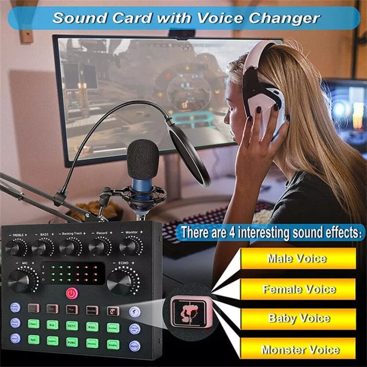 V8S Audio Mixer Live Voice Changer External Sound Card, Black, Gold Triangle Set, Black Triangle Set, Gold Cantilever Set, Black Cantilever Set, Gold Cantilever+Lamp