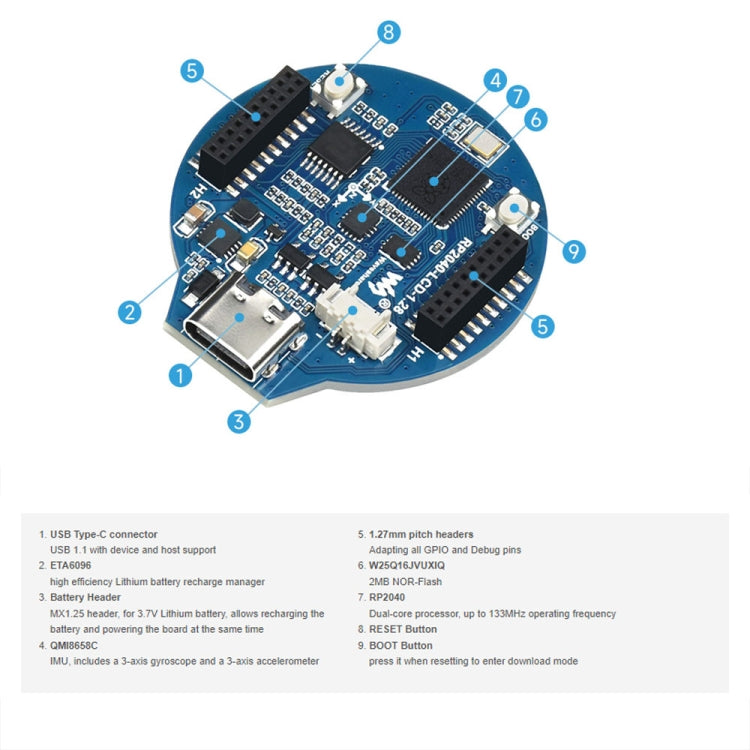 Waveshare 26369 1.28-Inch Round LCD Screen RP2040 MCU Board, without Touch, with Touch