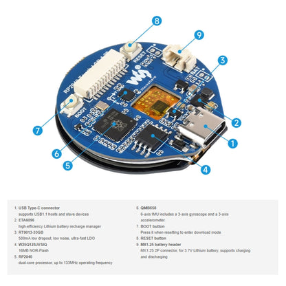 Waveshare 26369 1.28-Inch Round LCD Screen RP2040 MCU Board, with Touch, without Touch