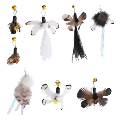 Simulated Insect Feather Cat Teaser Replacement Head Cats Self-Help Toy Bell, White Tailed Bug