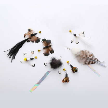 Simulated Insect Feather Cat Teaser Replacement Head Cats Self-Help Toy Bell, White Tailed Bug