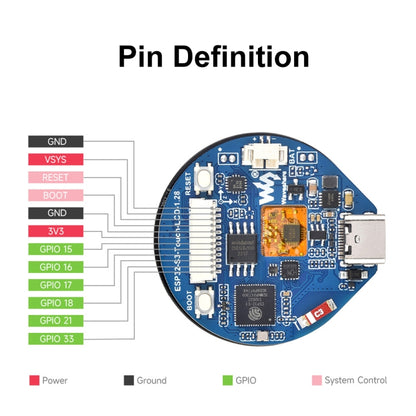 Waveshare 25098 ESP32-S3 1.28-Inch Round Touch LCD Development Board, ESP32-S3