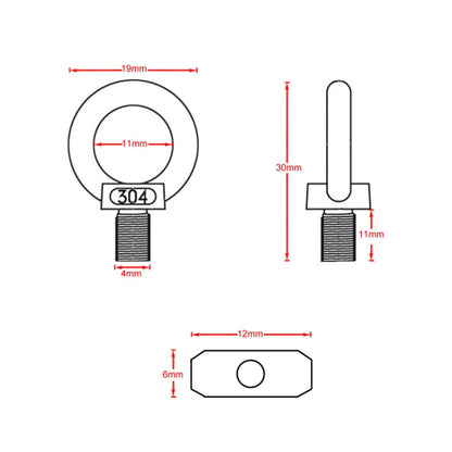 RV Sunshade 304 Stainless Steel Slide Rail Ring, 1pcs M4 Ring + Cylinder, 2pcs M4 Ring + Cylinder