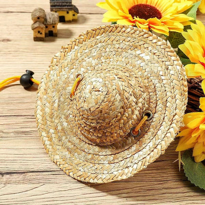 Mini Pet Straw Hat Cat Dog Birthday Party Sun Visor Hat, S 10cm, M 13cm, L 16cm, XL 20cm