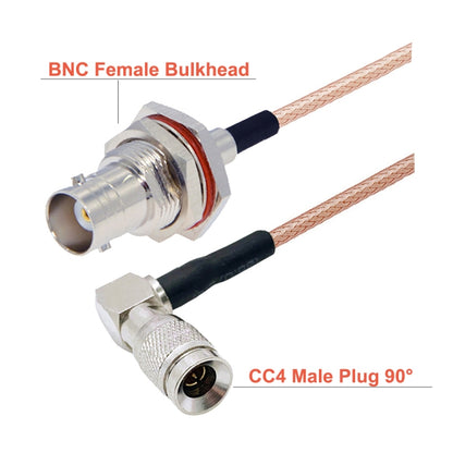 CC4 Male Elbow To BNC Through Wall Waterproof Female Connector Cable RG179 Coaxial RF Wire, 20cm, 30cm, 50cm, 100cm