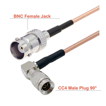 CC4 Male Elbow To BNC Female Connector Cable RG179 Coaxial RF Wire, 20cm, 30cm, 50cm, 100cm