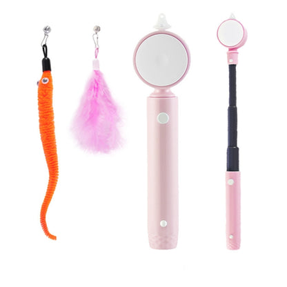 Fishing Pole Laser Cat Wand Stick Toy Three-stage Telescopic Infrared Interactive Toy with Replaceable Head