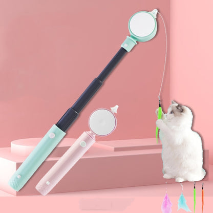 Fishing Pole Laser Cat Wand Stick Toy Three-stage Telescopic Infrared Interactive Toy with Replaceable Head