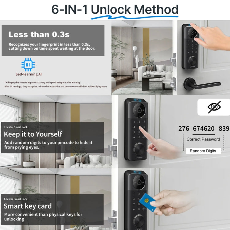 C95 Smart Fingerprint Deadbolt Lock Supports Bluetooth WiFi APP, 5 Ways To Unlock, With Camera Doorbell, C95