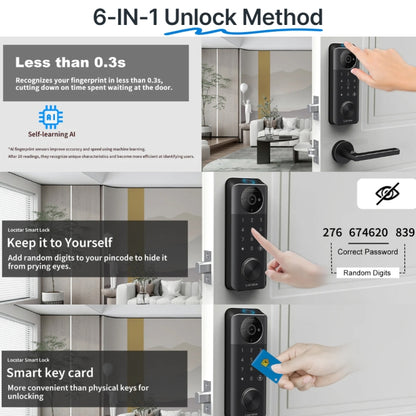 C95 Smart Fingerprint Deadbolt Lock Supports Bluetooth WiFi APP, 5 Ways To Unlock, With Camera Doorbell, C95