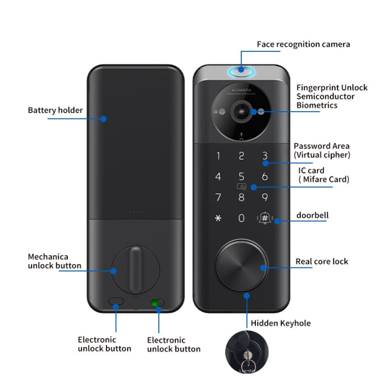C95 Smart Fingerprint Deadbolt Lock Supports Bluetooth WiFi APP, 5 Ways To Unlock, With Camera Doorbell, C95