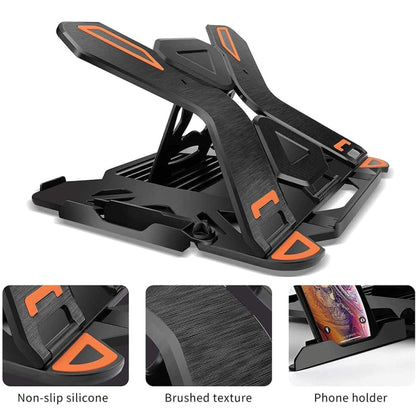 ICE COOREL E5 Laptop Folding And Lifting Cooling Bracket With Mobile Phone Holder, Black, White, Black with Rotating, White with Rotating