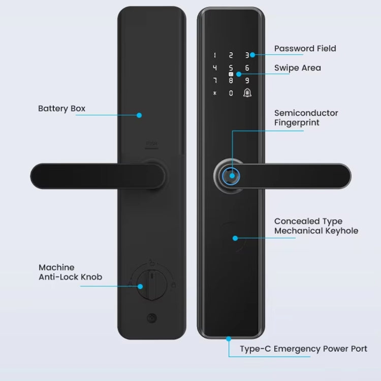 A50 Smart Fingerprint Lock Electronic Indoor Lock Apartment Lock With Handle