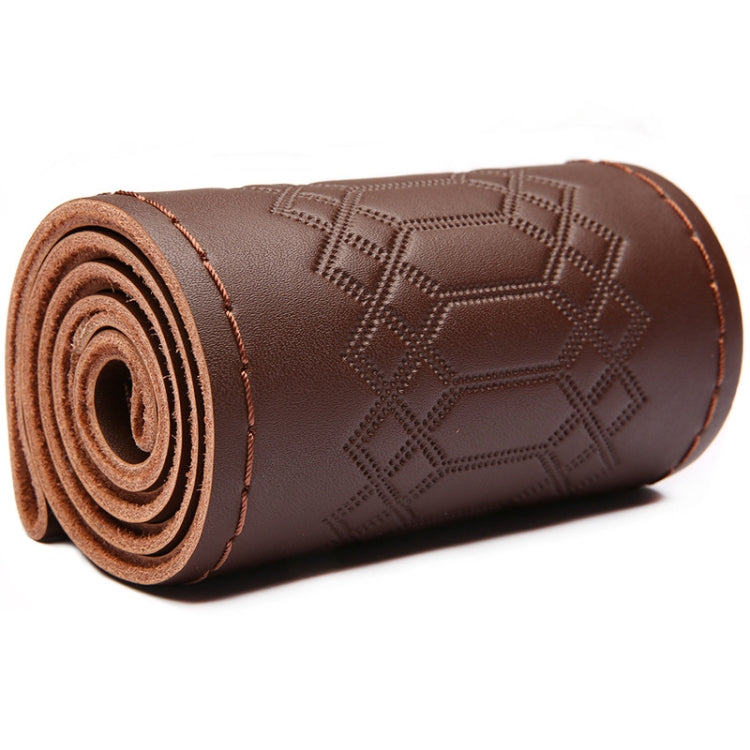 Four-season Embossed Hand-sewn Cowhide Steering Wheel Cover, 38cm