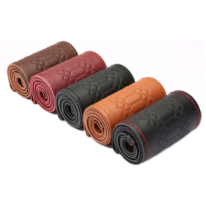 Four-season Embossed Hand-sewn Cowhide Steering Wheel Cover, 38cm