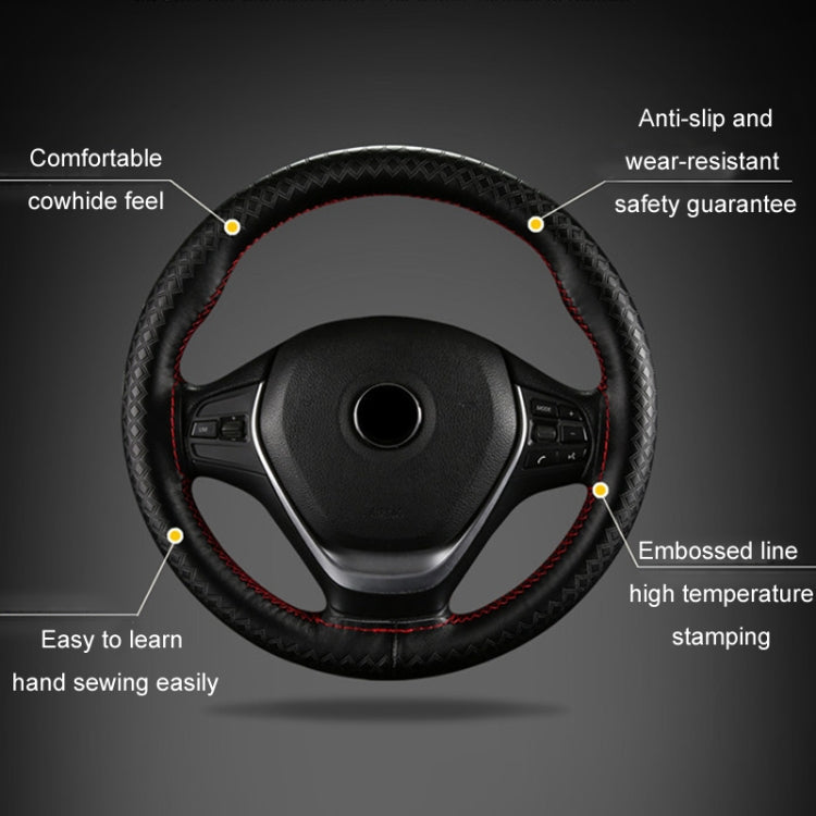 Four-season Embossed Hand-sewn Cowhide Steering Wheel Cover, 38cm