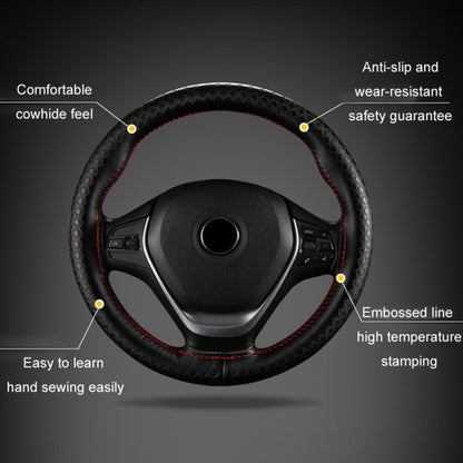 Four-season Embossed Hand-sewn Cowhide Steering Wheel Cover, 38cm
