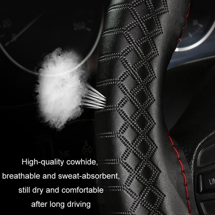 Four-season Embossed Hand-sewn Cowhide Steering Wheel Cover, 38cm