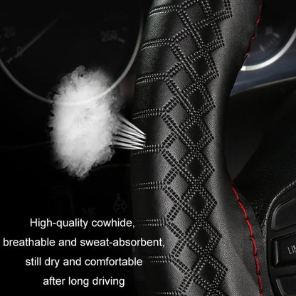 Four-season Embossed Hand-sewn Cowhide Steering Wheel Cover, 38cm