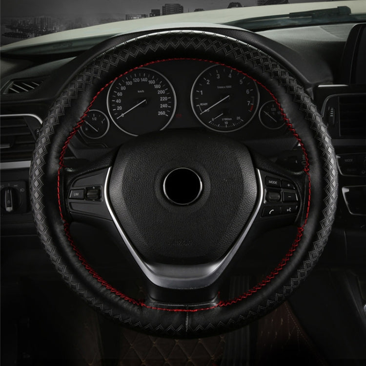 Four-season Embossed Hand-sewn Cowhide Steering Wheel Cover, 38cm