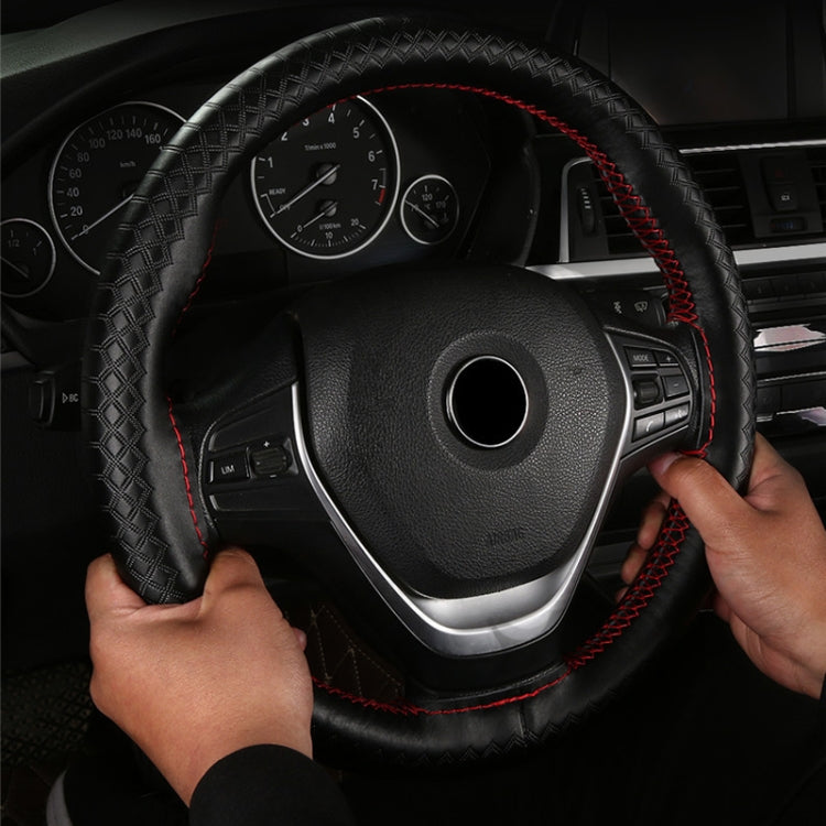 Four-season Embossed Hand-sewn Cowhide Steering Wheel Cover, 38cm