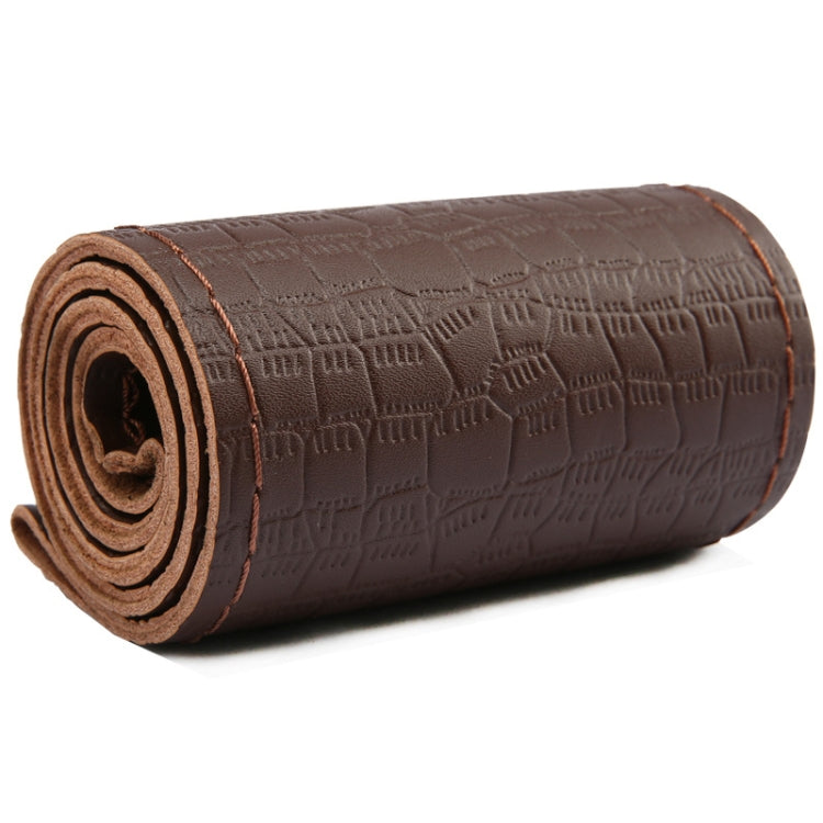 Four-season Embossed Cowhide Hand-sewn Steering Wheel Cover, 38cm