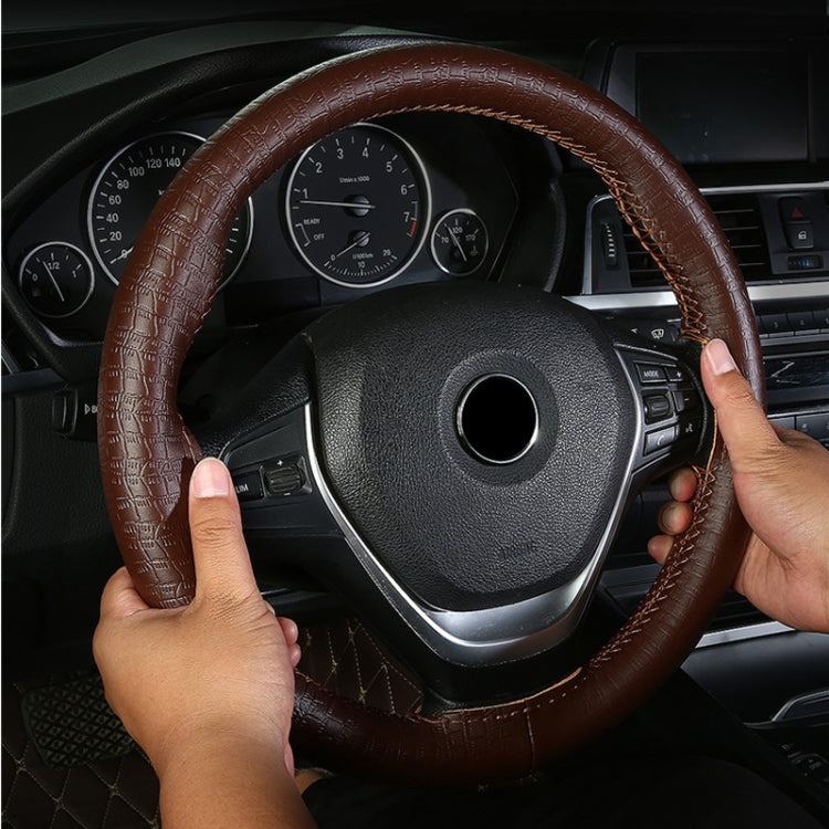 Four-season Embossed Cowhide Hand-sewn Steering Wheel Cover, 38cm