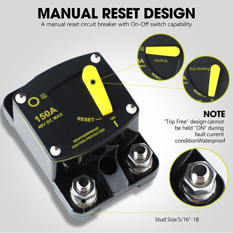 RV Yacht Manual Reset Ignition Protection Fuse Switch With Terminal Accessories, 50A, 100A, 150A, 200A, 250A, 300A