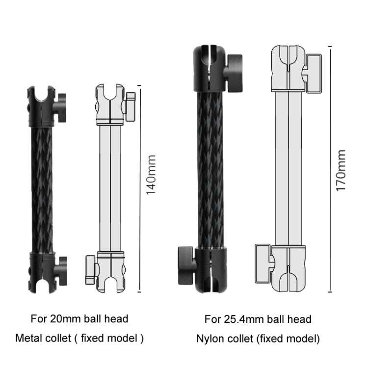 Car Phone Mount Extension Arm Double Jointed Swivel Adjustment Carbon Fiber Bracket Connecting Rod, 140mm For 20mm Ball Head, 170mm For 25.4mm Ball Head
