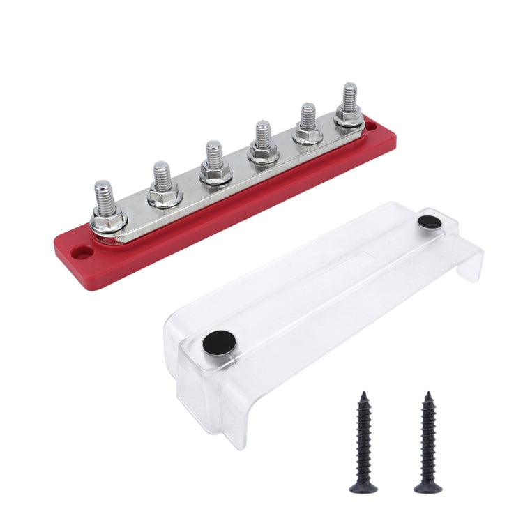 M8 Stud RV Yacht 6-way Nylon Flame Retardant Base DC Busbar, Red