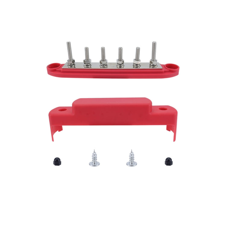 M6 RV Yacht High Current 6-column 250A Base Busbar, Red, Black, Red + Black, Red with Accessories, Black with Accessories, Red + Black with Accessories