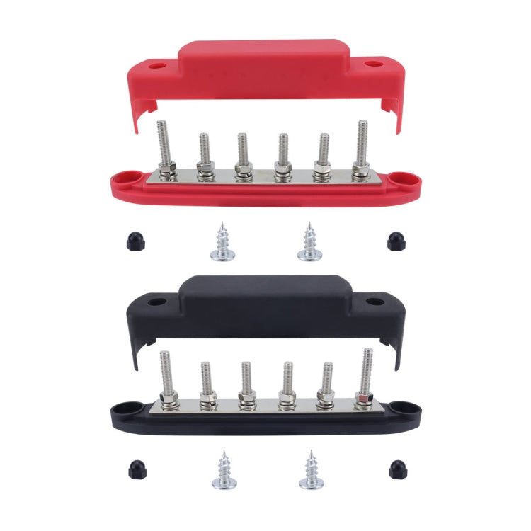 M6 RV Yacht High Current 6-column 250A Base Busbar, Red, Black, Red + Black, Red with Accessories, Black with Accessories, Red + Black with Accessories