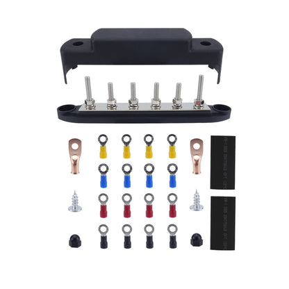 M6 RV Yacht High Current 6-column 250A Base Busbar, Red, Black, Red + Black, Red with Accessories, Black with Accessories, Red + Black with Accessories