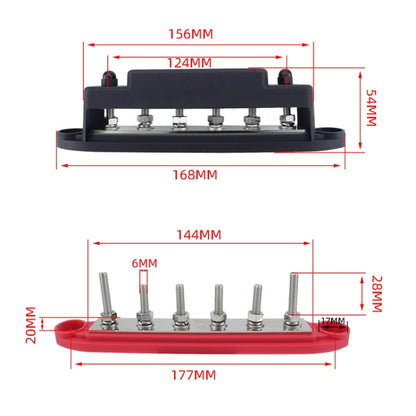 M6 RV Yacht High Current 6-column 250A Base Busbar, Red, Black, Red + Black, Red with Accessories, Black with Accessories, Red + Black with Accessories