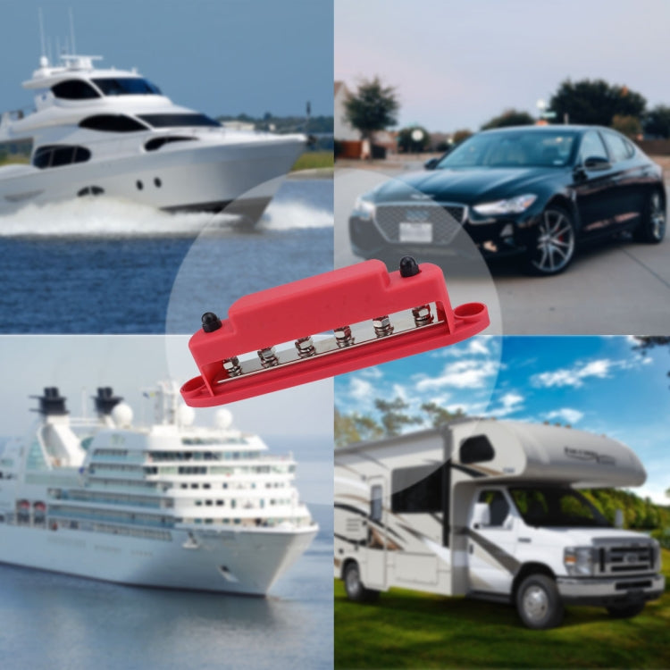 M6 RV Yacht High Current 6-column 250A Base Busbar, Red, Black, Red + Black, Red with Accessories, Black with Accessories, Red + Black with Accessories