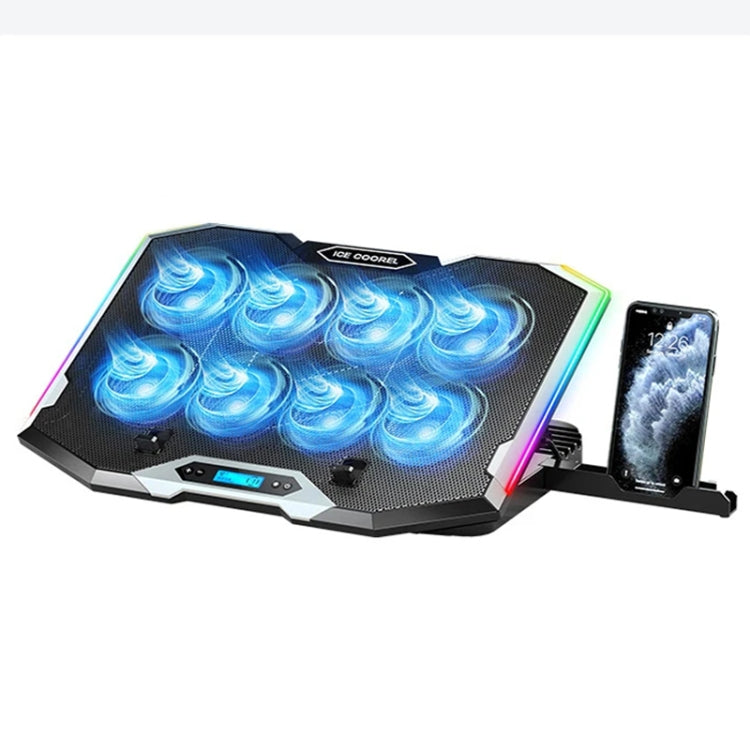 ICE COOREL 8-Fans Adjustable Laptop Stand Radiator With RGB Ambient Light, K10 8-Fans