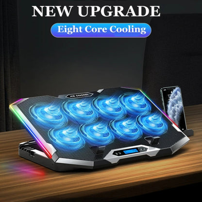 ICE COOREL 8-Fans Adjustable Laptop Stand Radiator With RGB Ambient Light, K10 8-Fans