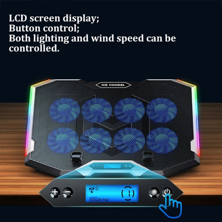 ICE COOREL 8-Fans Adjustable Laptop Stand Radiator With RGB Ambient Light, K10 8-Fans