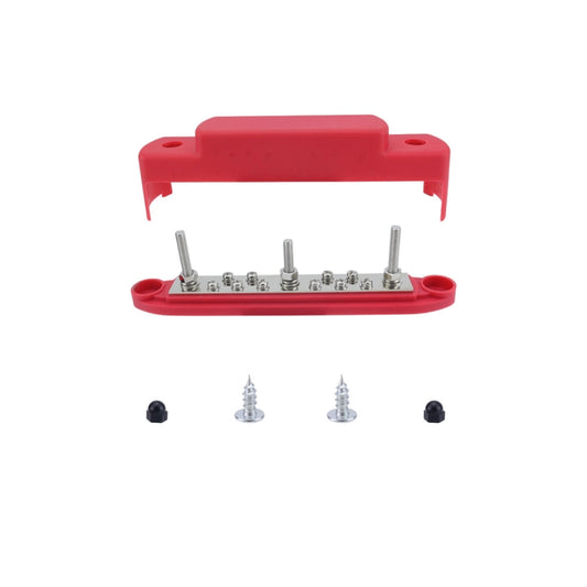 M6 3-post 10-way RV Yacht Short-circuit Proof Base DC Busbar, Red, Black, Red+Black 1pair