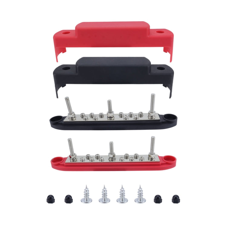 M6 3-post 10-way RV Yacht Short-circuit Proof Base DC Busbar, Red, Black, Red+Black 1pair