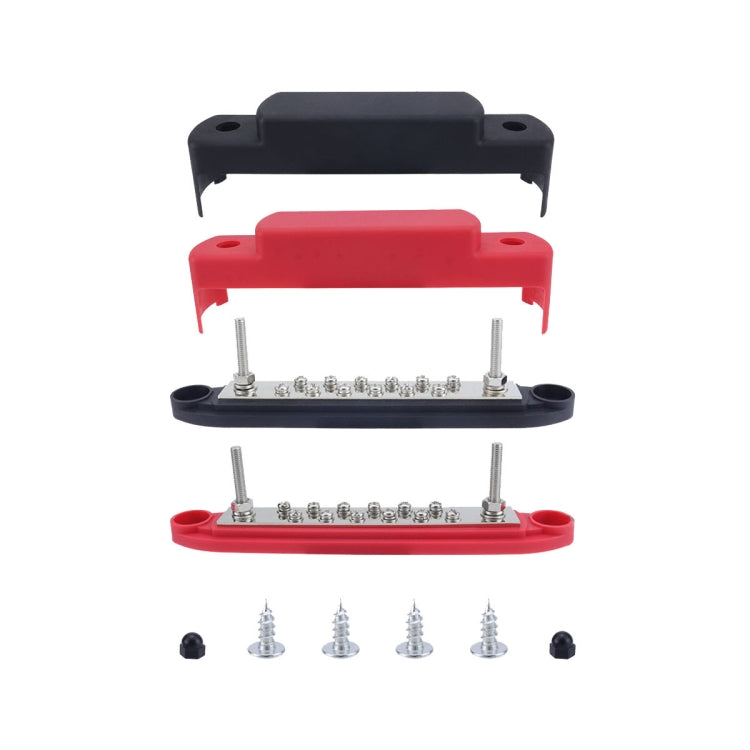 M6 2-post 12-way RV Yacht Terminal Nylon Flame Retardant Busbar, Red, Black, Red+Black 1pair
