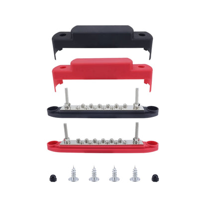 M6 2-post 12-way RV Yacht Terminal Nylon Flame Retardant Busbar, Red, Black, Red+Black 1pair