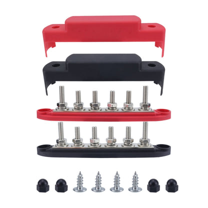 M8 Nylon Base RV Yacht Waterproof Dustproof Cover 6-post Bus Bar, Red, Black, Red+Black 1pair, Red With Terminal Heat Shrink Tube, Black With Terminal Heat Shrink Tube, Red+Black 1pair With Terminal Heat Shrink Tube