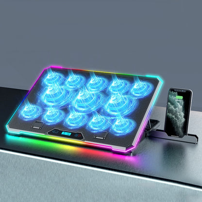 ICE COOREL K15C Smart Adjustable Laptop Radiator Base With RGB Lighting Effect, 13 Fans, 14 Fans, 15 Fans