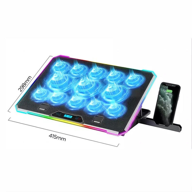 ICE COOREL K15C Smart Adjustable Laptop Radiator Base With RGB Lighting Effect, 13 Fans, 14 Fans, 15 Fans