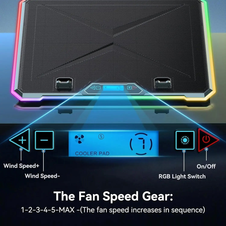 ICE COOREL K15C Smart Adjustable Laptop Radiator Base With RGB Lighting Effect, 13 Fans, 14 Fans, 15 Fans