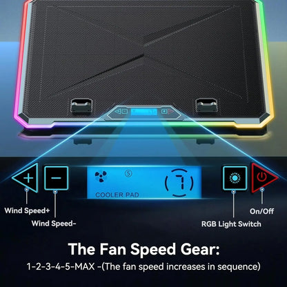 ICE COOREL K15C Smart Adjustable Laptop Radiator Base With RGB Lighting Effect, 13 Fans, 14 Fans, 15 Fans