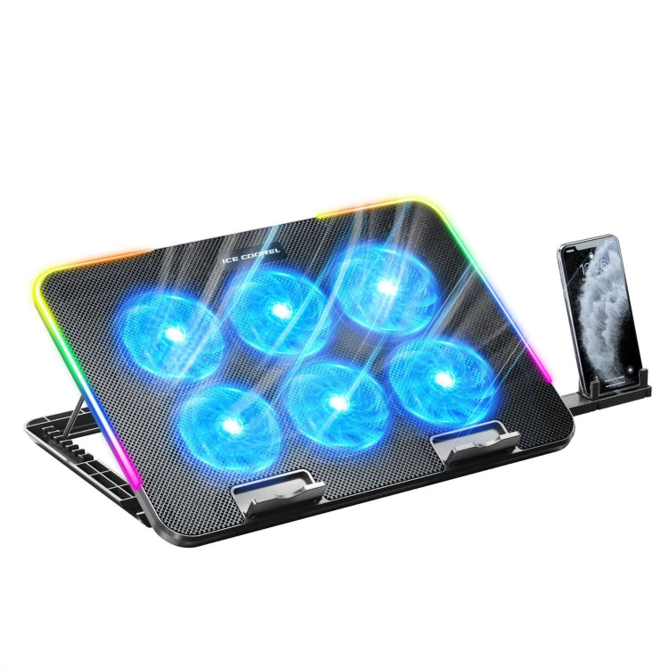 ICE COOREL A9R 6-fans Adjustable Laptop Stand Radiator with RGB Atmosphere Light, A9R 6-fans