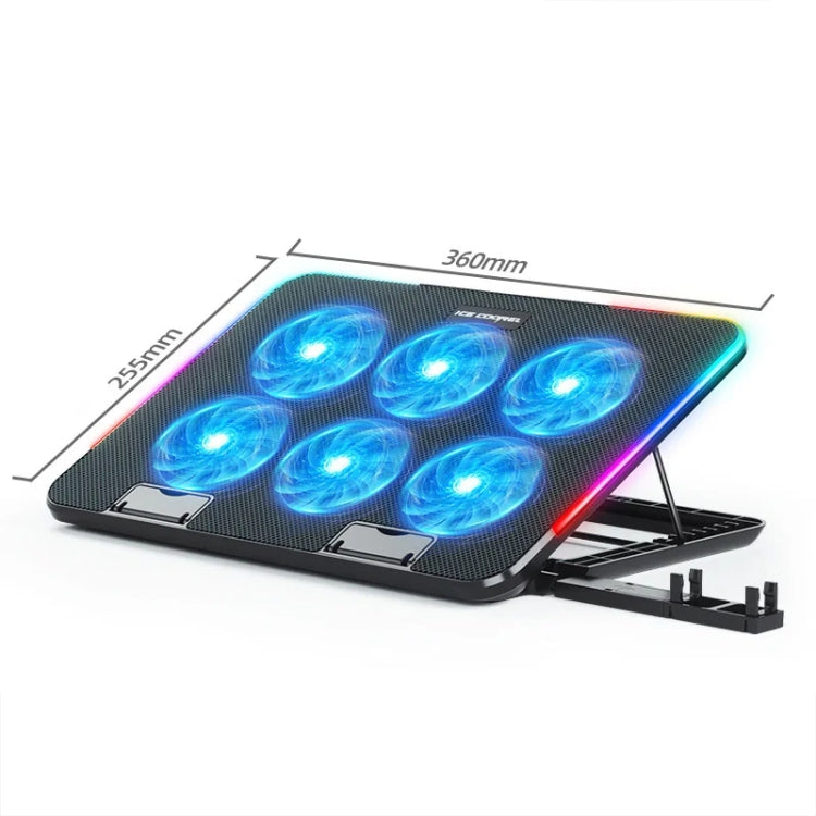 ICE COOREL A9R 6-fans Adjustable Laptop Stand Radiator with RGB Atmosphere Light, A9R 6-fans